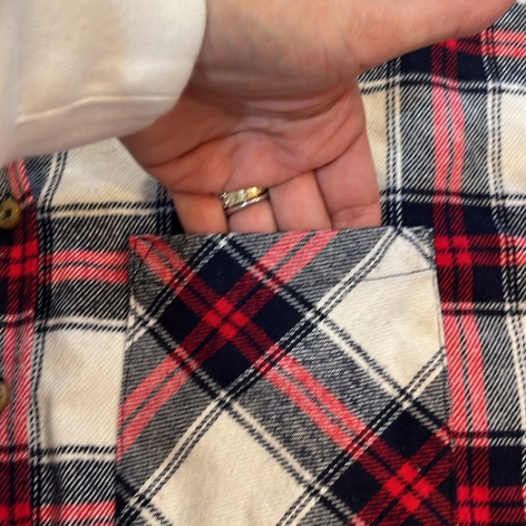 Black, White & Red Plad Button Down Mid Length Shirt - Picture 2 of 4